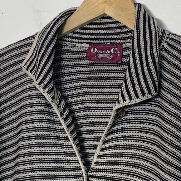 EUC Denim & Co black, white, and gray striped button down sweater - Picture 4 of 6